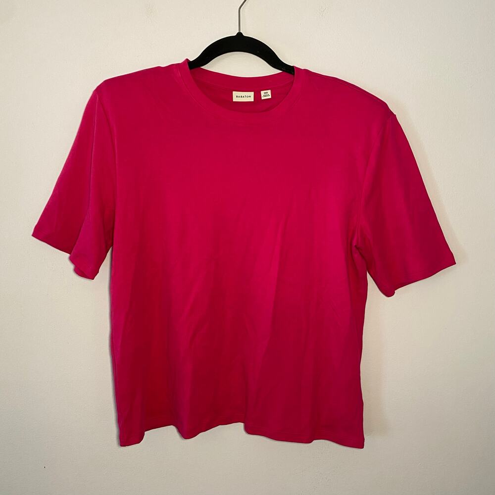 Babaton Aritzia Hot Pink Short Sleeve Shirt Shoulder Pads Preppy Women size 2XS